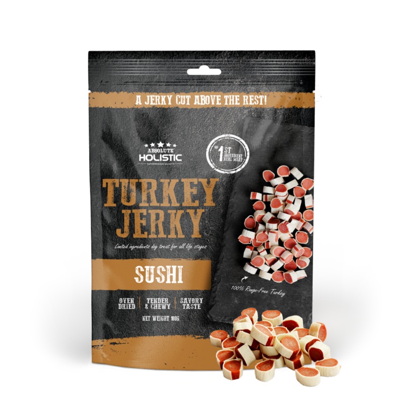 Absolute Holistic Dog Treats Turkey Jerky Sushi 100g