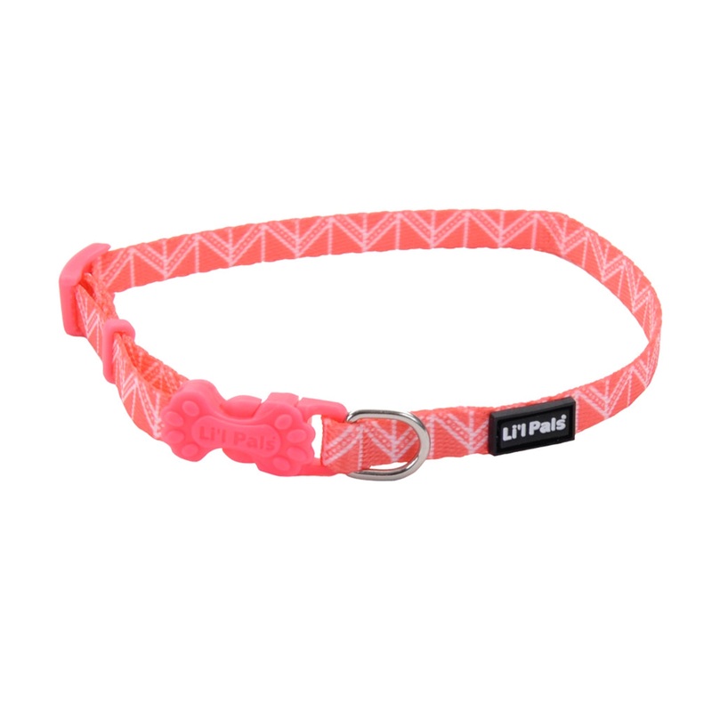 Li’l Pals Adjustable Patterned Dog Collar, Pink Chevron, Petite X-Small