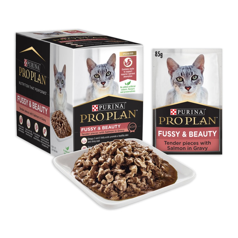 PRO PLAN Adult Fussy & Beauty Salmon in Gravy Wet Cat Food 85g x 12