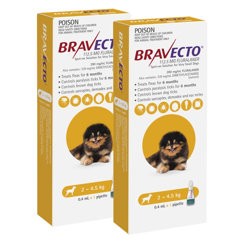 Bravecto Spot-on for Dogs 2kg-4.5kg (Yellow) – 2 Pack Value Bundle