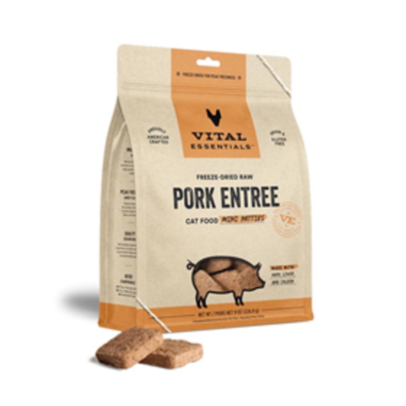 Vital Essentials Freeze-Dried Raw Pork Entree Cat Food Mini Patties 8 oz.