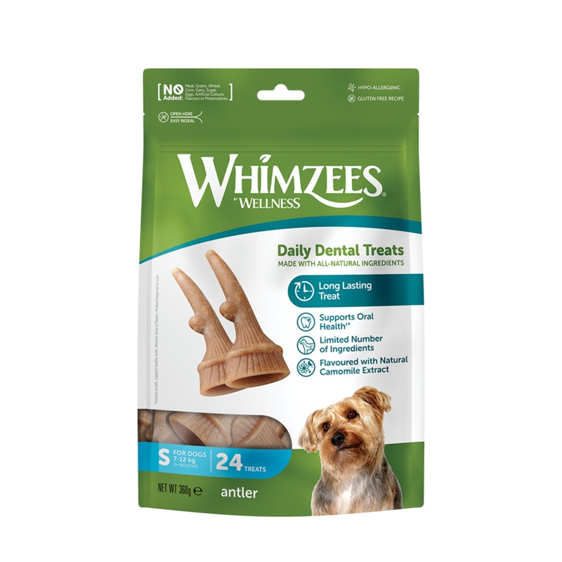 Whimzees All Natural Dental Treats for Dogs Antler S 24pcs