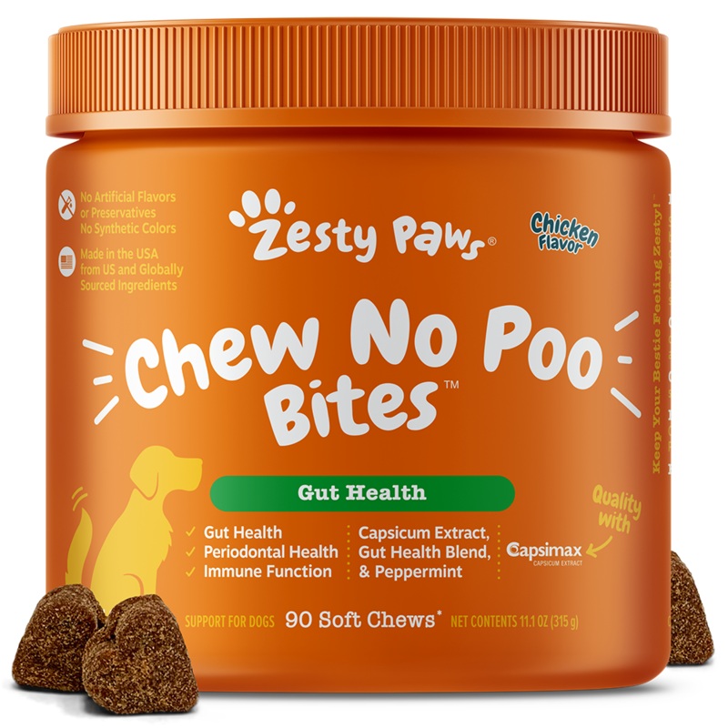 Zesty Paws Dog Chew No Poo Bites Gut Health Chicken 90soft chews
