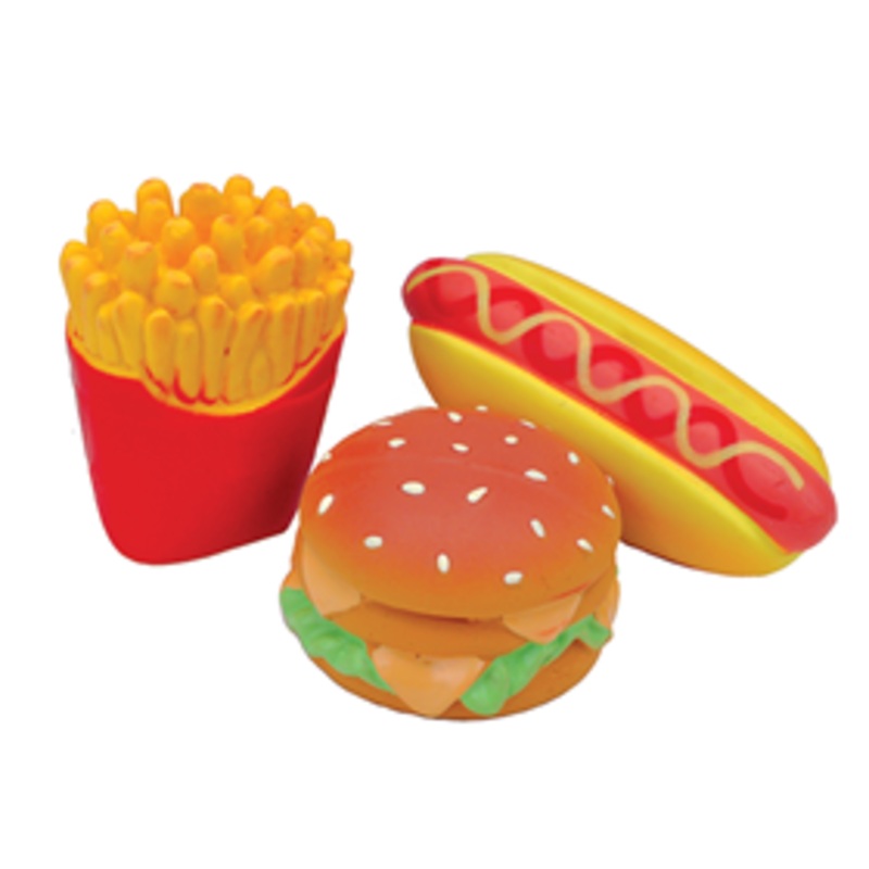 Coastal Lil Pals Hamburger, French Fry & Hotdog Dog Toy 4 in 3 pc