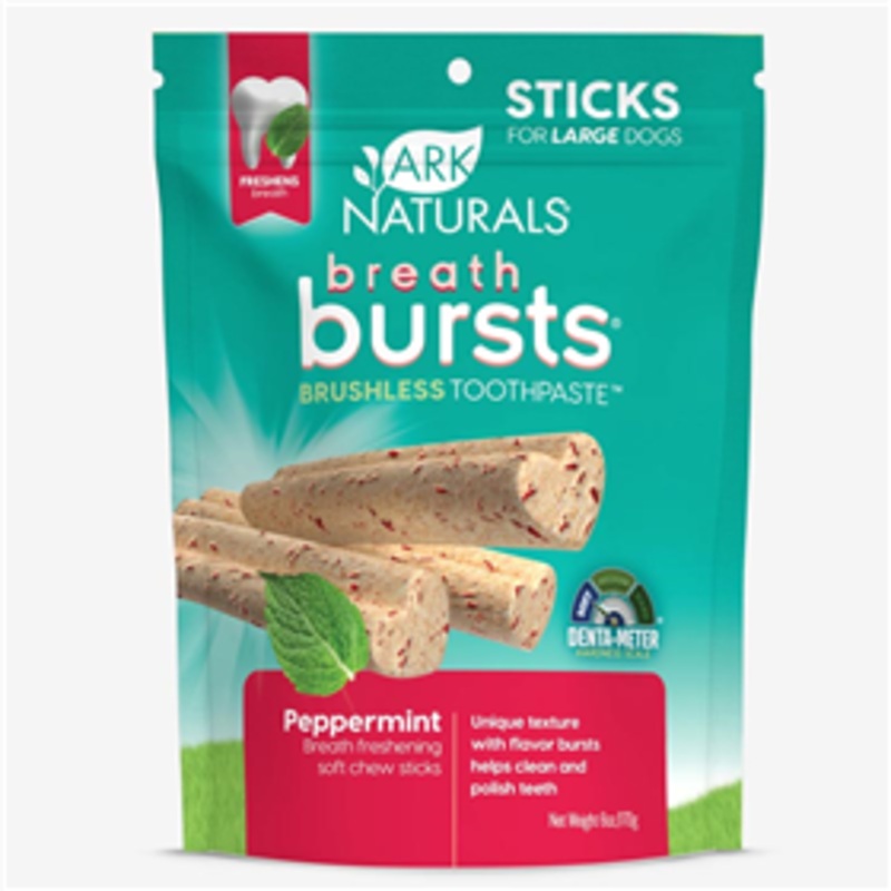 Ark Naturals Breath Bursts Brushless Toothpaste Peppermint Sticks for Large Dogs 6 oz.