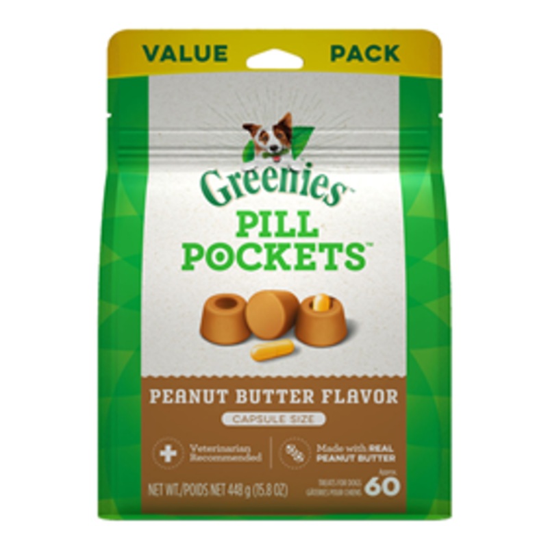Greenies Pill Pockets for Dogs Capsule Size Peanut Butter Flavor 60 ct