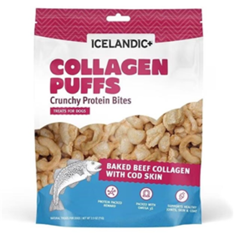 Icelandic+ Collagen Puffs Crunchy Protein Bites Treats for Cats Baked Beef with Cod Skin 0.5 oz.