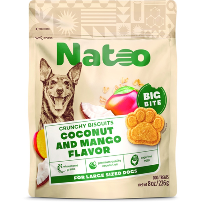 NATOO CRUNCHY BISCUITS COCONUT AND MANGO FLAVOR LARGE SIZED DOGS 8oz