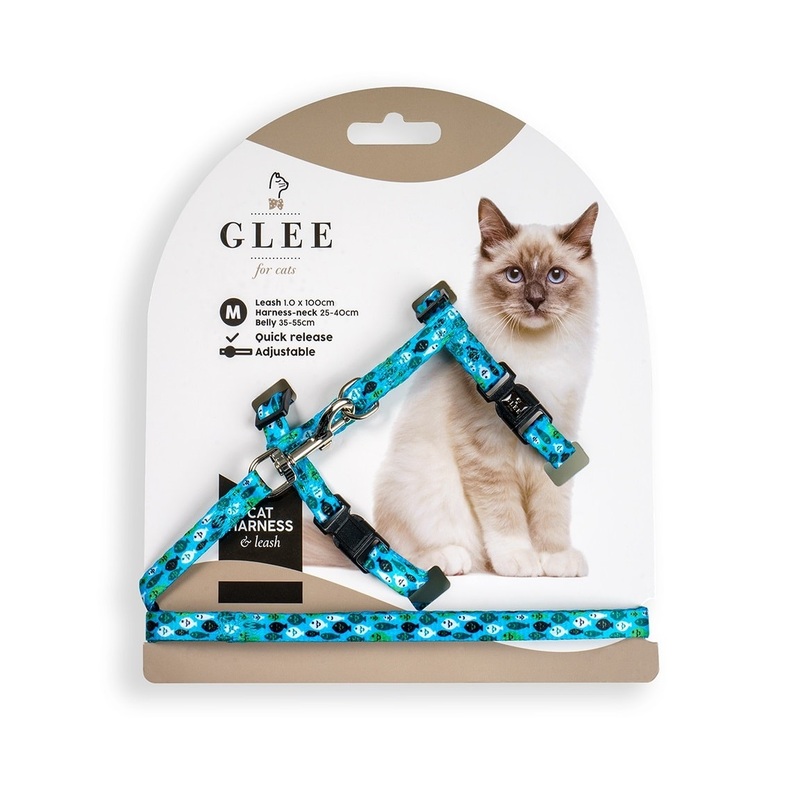 Glee Harness & Leash Green Fishies Medium