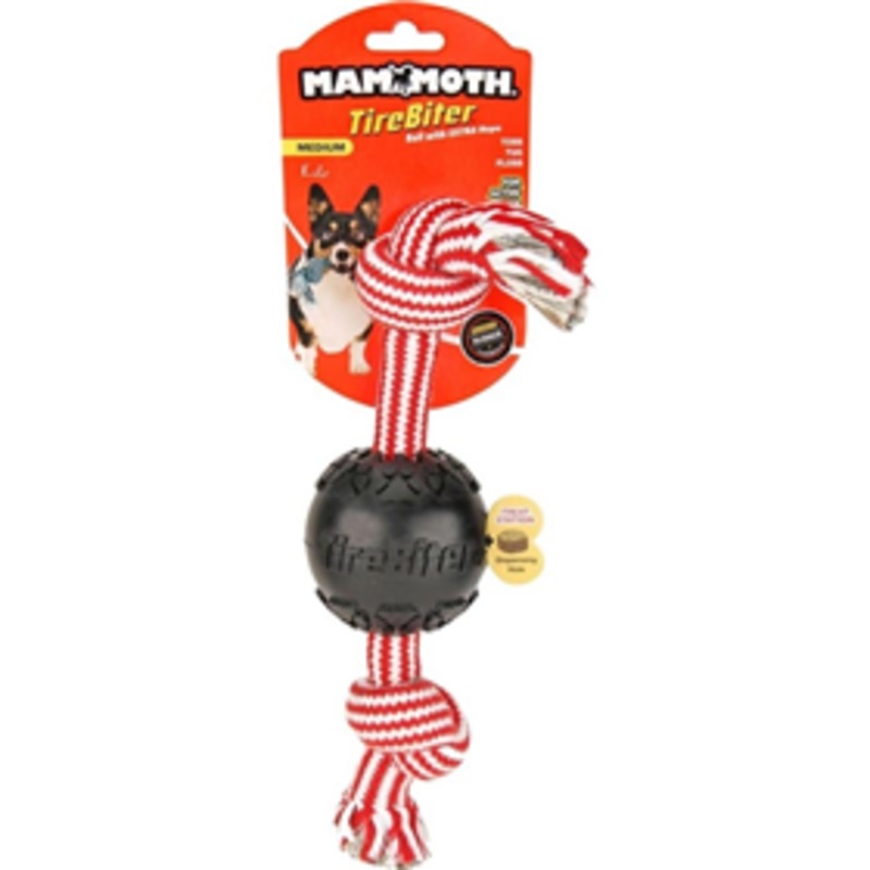 Mammoth TireBiter Ball with Treat Station & EXTRA 2 Knot Rope Bone 12 in