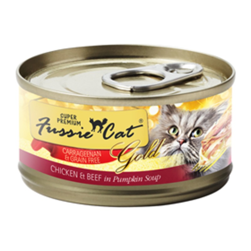 Fussie Cat Gold Super Premium Grain Free Chicken & Beef in Pumpkin Soup 2.82oz Can