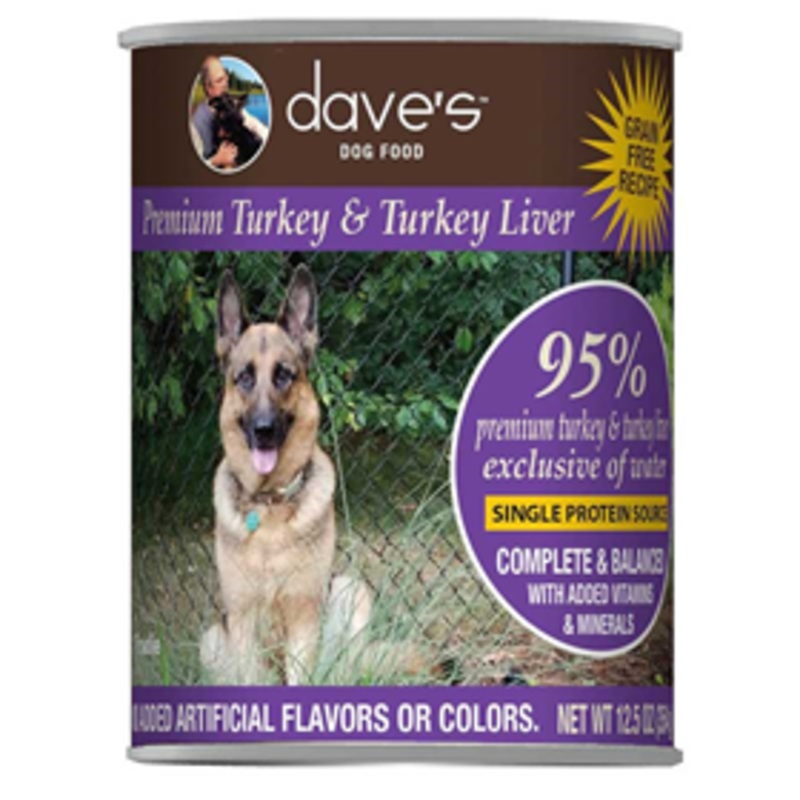 Dave’s Pet Food 95% Premium Turkey & Turkey Liver Grain-Free Recipe Can Food for Dogs 12.5 oz.