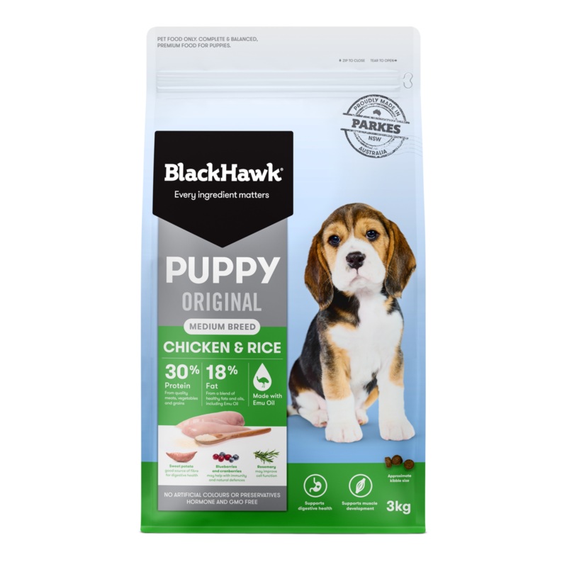 Black Hawk Original Puppy Chicken and Rice Medium Breed Dry Dog Food 20kg