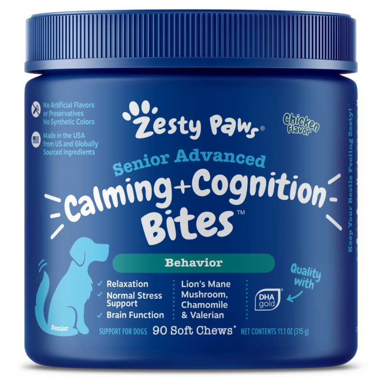 Zesty Paws Dog Senior Advanced Calming + Cognition Bites Behavior Chicken 90soft chews