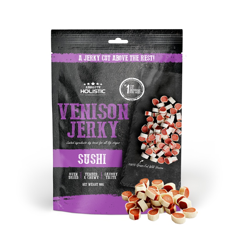 Absolute Holistic Dog Treats Venison Jerky Sushi 100g