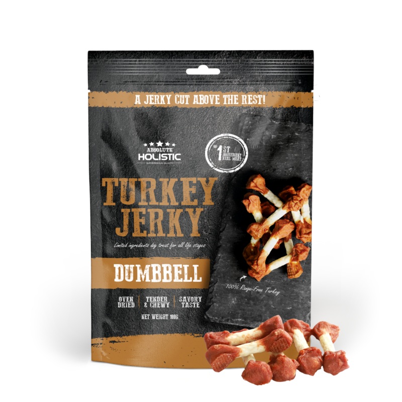 Absolute Holistic Dog Treats Turkey Jerky Dumbbell 100g