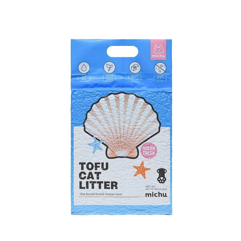 Michu Natural Clumping Tofu Cat Litter Ocean Fresh 6L