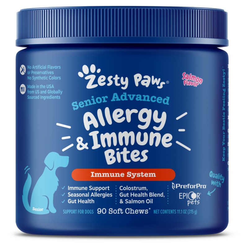 Zesty Paws Dog Senior Advanced Allergy & Immune Bites Immune System Salmon 90soft chews
