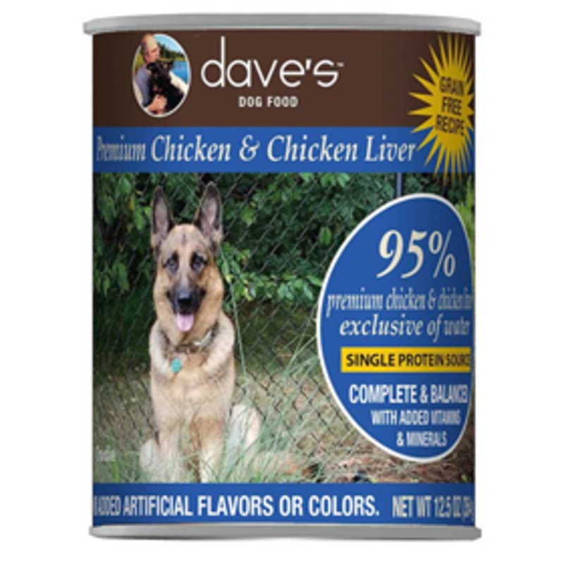 Dave’s Pet Food 95% Premium Chicken & Chicken Liver Grain-Free Recipe Can Food for Dogs