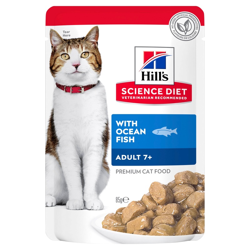 Hill’s Science Diet Adult 7+ Senior Ocean Fish Cat Food pouches 85g x 12