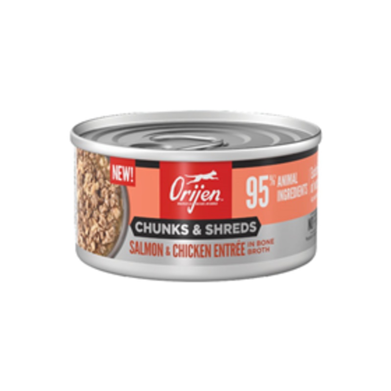 ORIJEN Chunks & Shreds Salmon & Chicken Entree in Bone Broth for Cats 3oz.