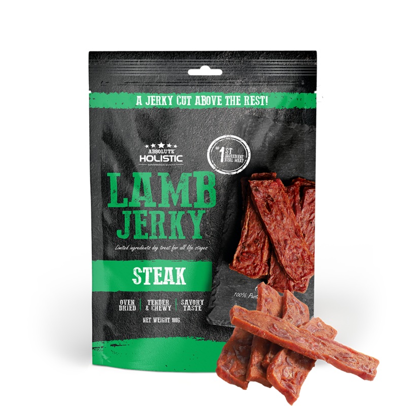 Absolute Holistic Dog Treats Lamb Jerky Steak 100g