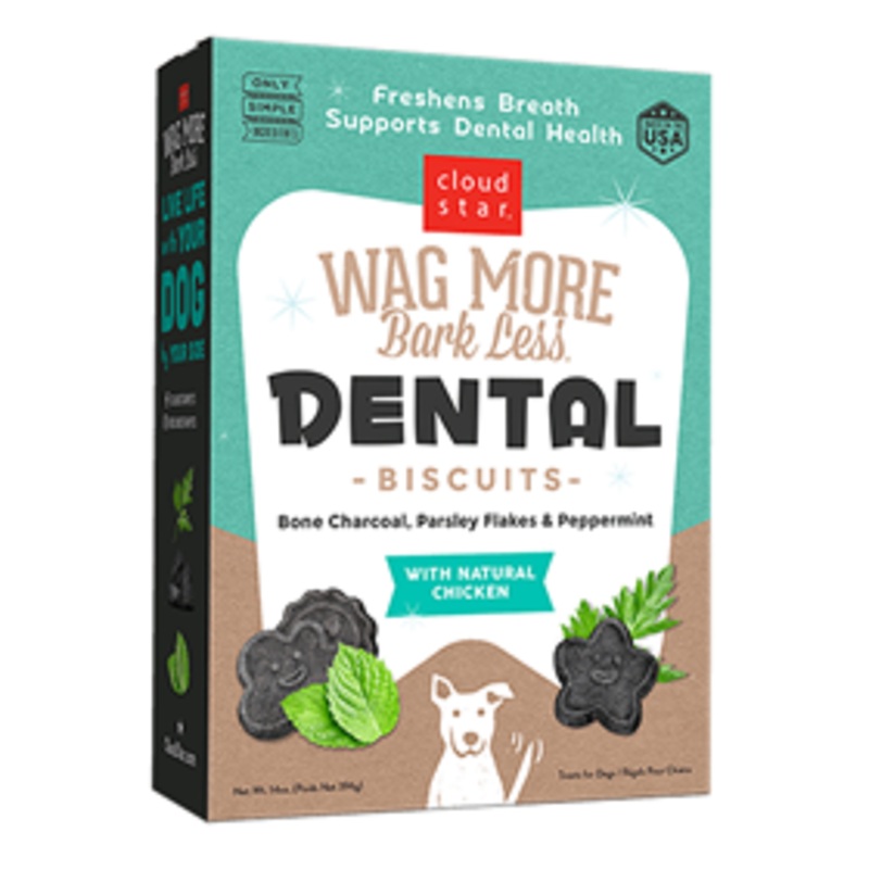 Wag More Bark Less Dental Biscuits Bone Charcoal, Parsley Flakes & Peppermint with Natural Chicken 14 oz.