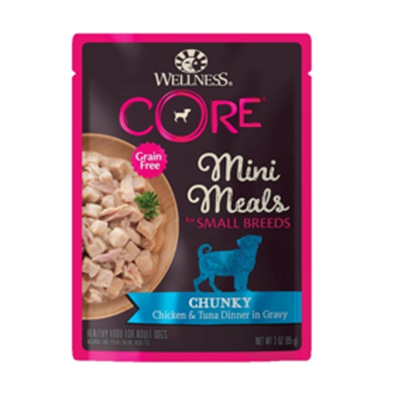 Wellness CORE Grain Free Mini Meals for Small Breeds Chunky Chicken & Tuna Dinner in Gravy 3 oz.