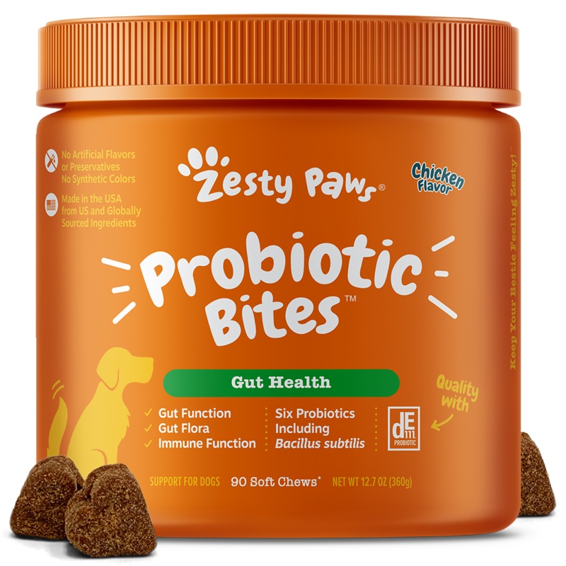 Zesty Paws Dog Probiotic Bites Gut Health Chicken 90soft chews