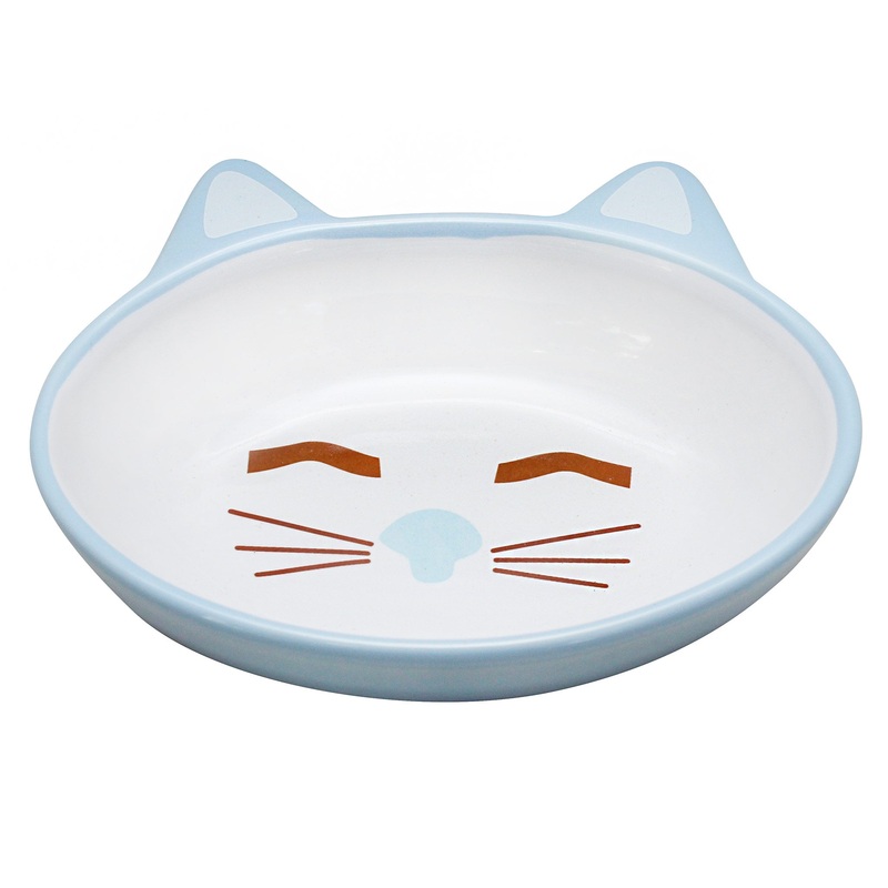 Sleepy Kitty Ceramic Cat Bowl|Blue|Pink