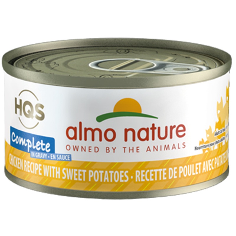 Almo Nature HQS Complete Chicken Recipe With Sweet Potato In Gravy Canned Cat Food: 2.47- Oz Cans, Case of 24