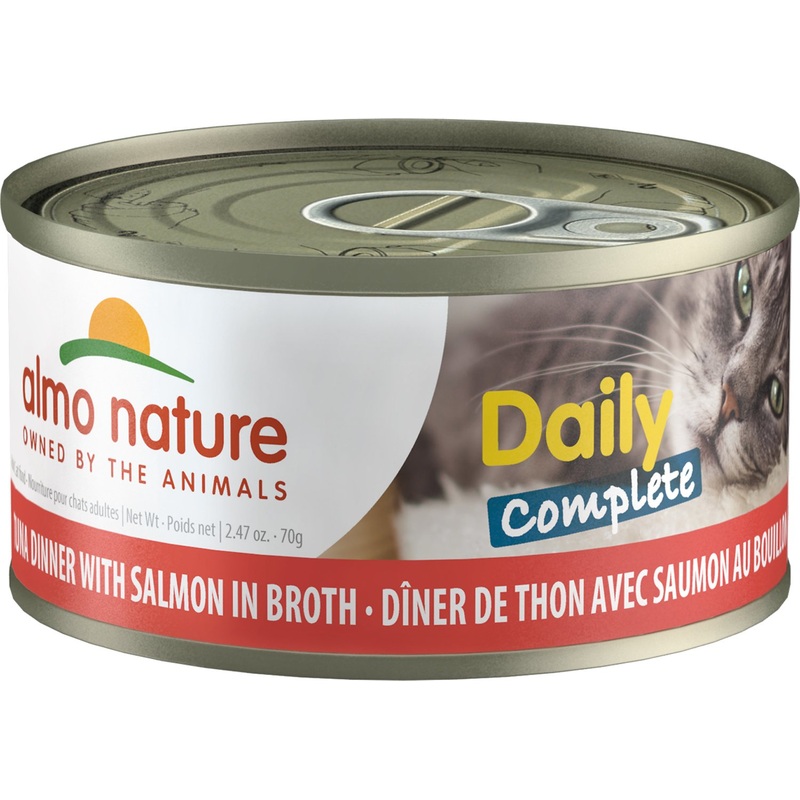 Almo Nature HQS Daily Complete Tuna Dinner With Salmon In Broth Canned Cat Food: 2.47- Oz, Case of 24
