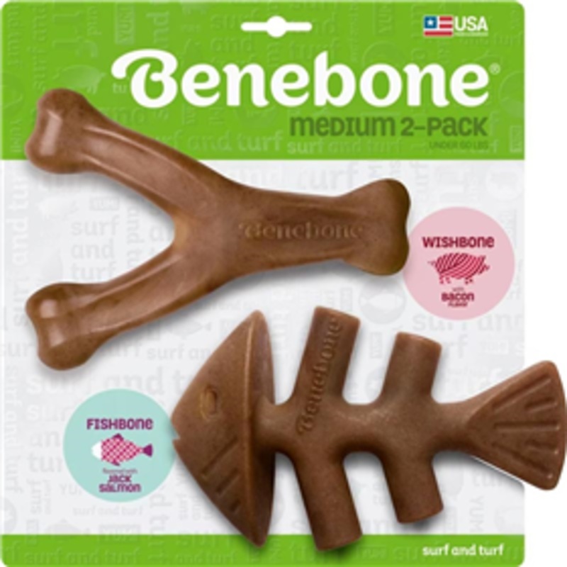 Benebone Medium 2-Pack Wishbone & Fishbone Dog Chew Toy
