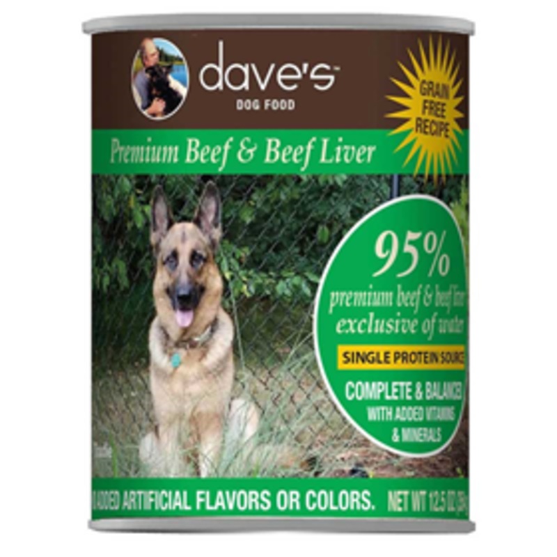 Daves 95% Premium Beef & Beef Liver Grain-Free Recipe Can Food for Dogs 12.5 oz.