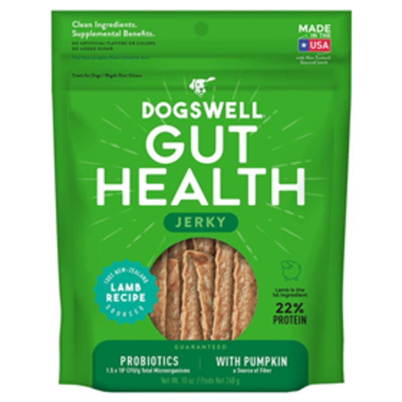 Dogswell Gut Health Jerky Lamb Recipe with Pumpkin 10 oz.