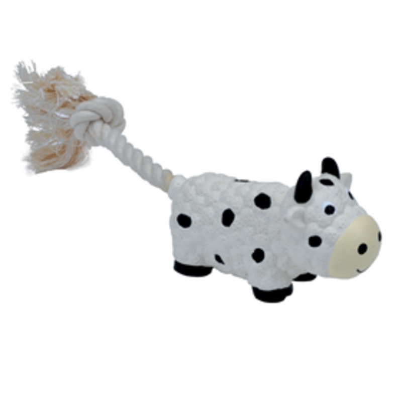 Coastal Lil Pals Latex & Rope Cow Dog Toy 8.5 in