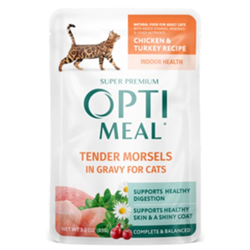 Optimeal Chicken & Turkey Tendor Morsels in Gravy Wet Cat Food, 3-oz pouch