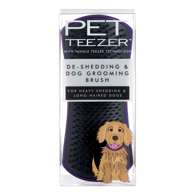 Pet Teezer Deshedding Large Dog Brush Purple & Grey