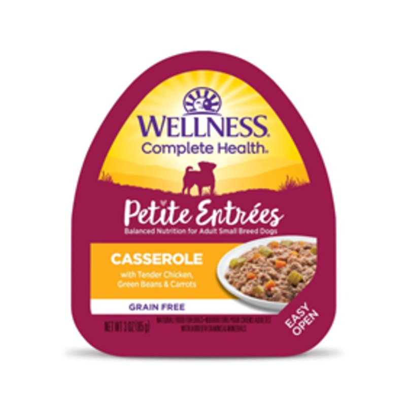 Wellness Petite Entrees Casserole Tender Chicken, Green Beans & Carrots Dog Food 3oz Tub