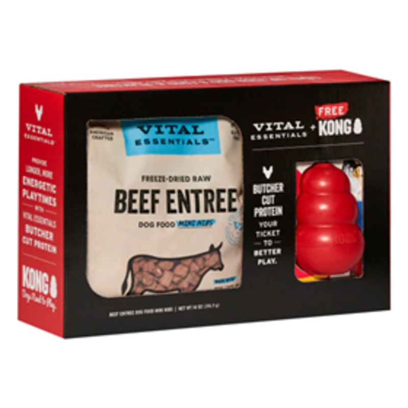 Vital Essentials Freeze-Dried Raw Beef Entre Dog Food Mini Nibs 14 oz + Free KONG