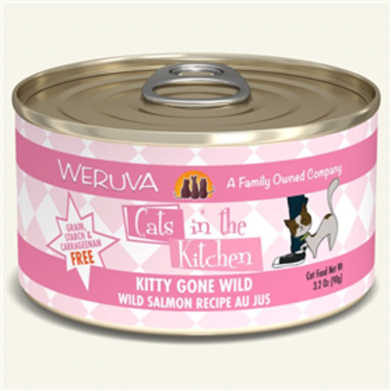 WERUVA Cats in the Kitchen Kitty Gone Wild  Wild Salmon Recipe Au Jus Canned Cat Food 3.2 oz