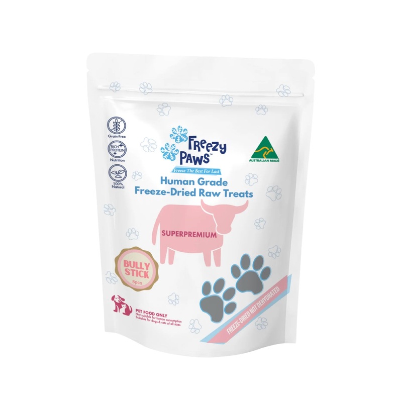 Freezy Paws Freeze-Dried Superpremium Bully Stick Raw Treats – 8 Pack