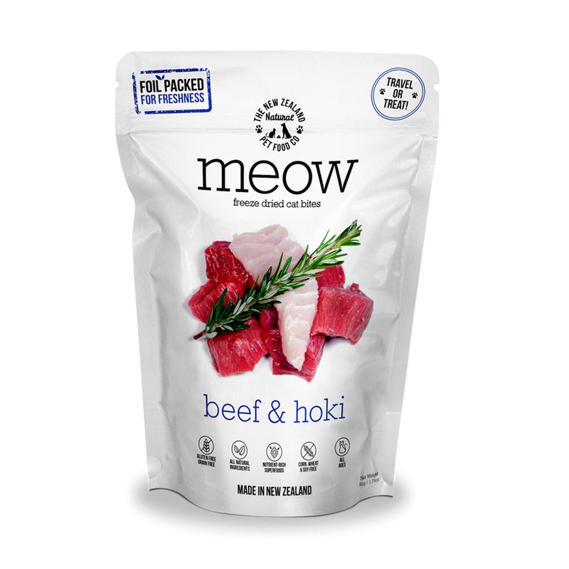 Meow Freeze Dried Cat Bites – Beef & Hoki  50g
