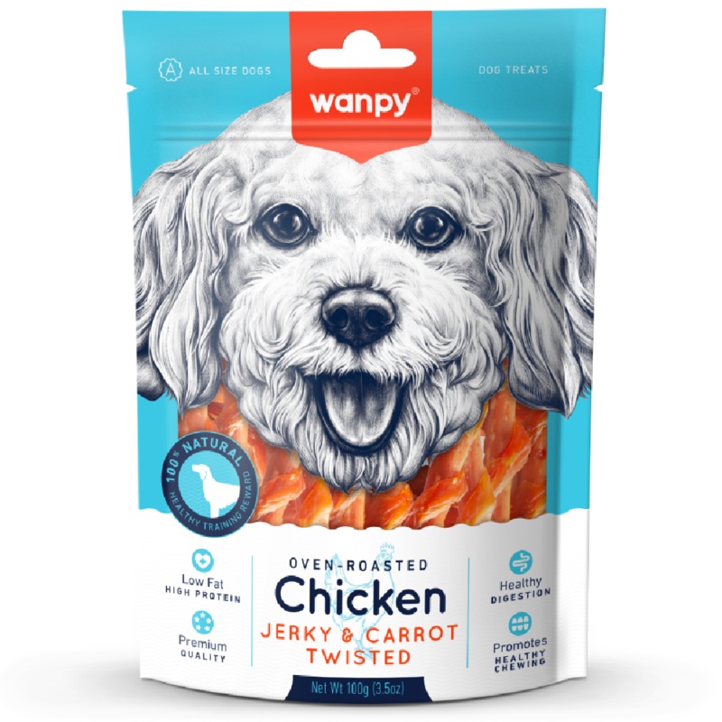 Wanpy Dog Oven-Roasted Chicken Jerky & Carrot Twisted 100g