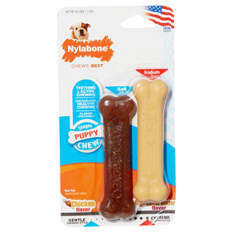 Nylabone Stages Puppy Chew Toy 2pk. Chicken & Peanut Butter Flavor X-Small/Petite