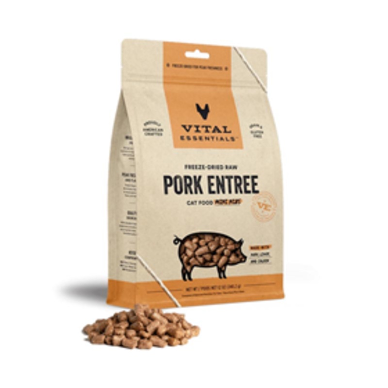Vital Essentials Freeze-Dried Raw Pork Entree Cat Food Mini Nibs 12 oz.