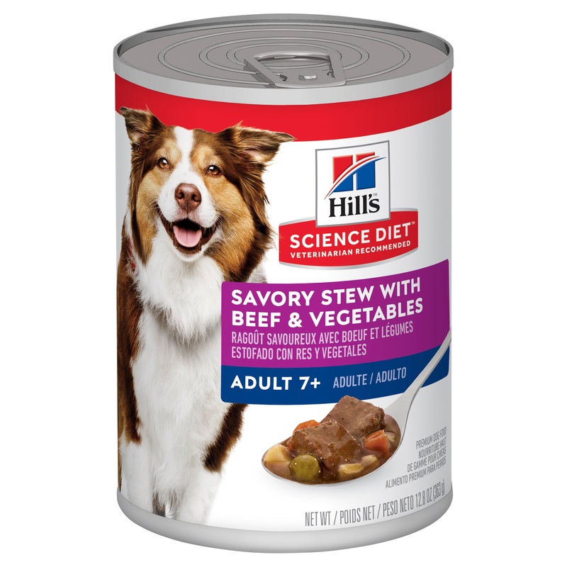 Hill’s Science Diet Adult 7+ Senior Savory Stew Beef & Vegetable Canned Dog Food 363g x 12