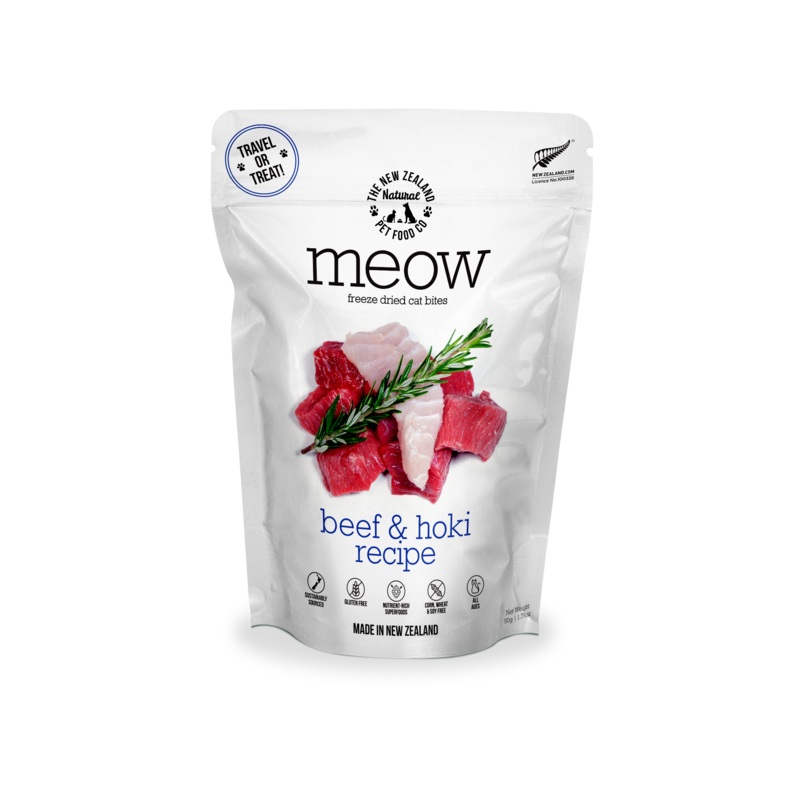 New Zealand Naturals Meow Freeze Dried Cat Treat Beef & Hoki Fish 50g