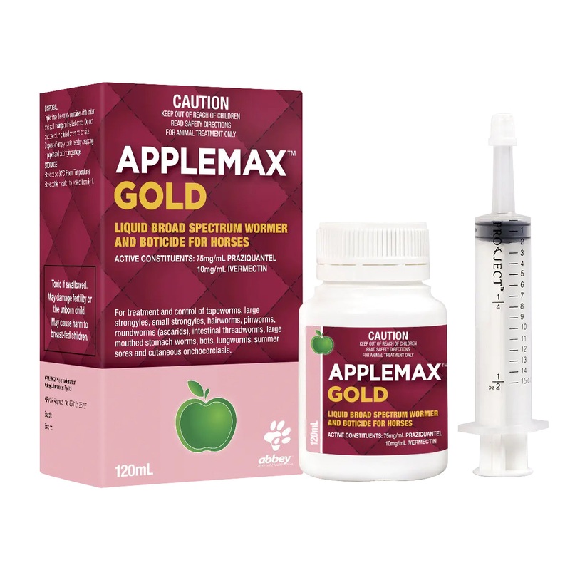 Abbey Applemax Gold Liquid Broad Spectrum Wormer & Boticide for Horses 120mL