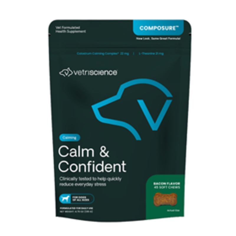 VetriScience Calm & Confident Calming Bacon Flavored Chews for Dogs